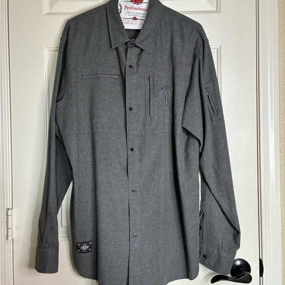 BLVD Dark Gray Casual Button Down Shirt